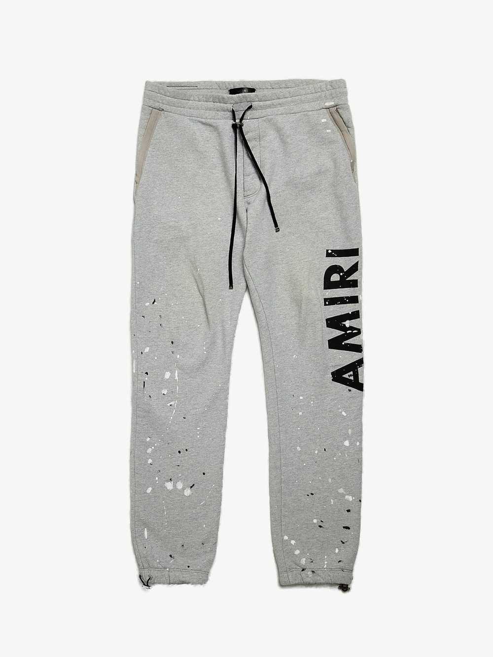 Amiri Gray Paint Splattered Logo Printed Cotton S… - image 1