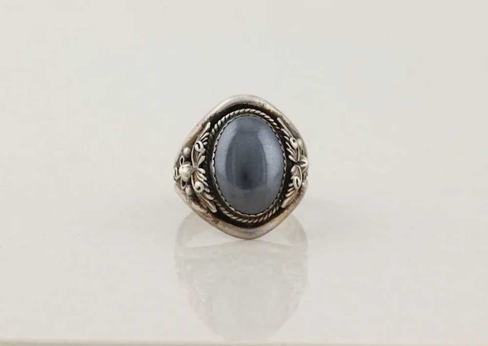 Men's Vintage Sterling Silver Hematite Ring Size … - image 5