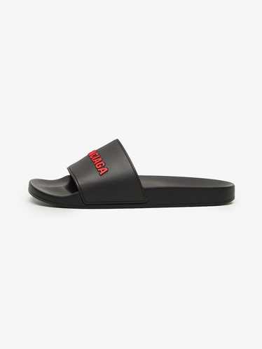 Balenciaga Black Red Logo Embossed Rubber Sandals