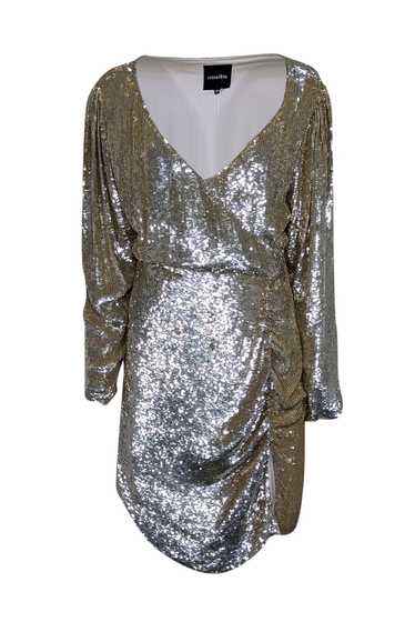 Retrofete - Gold Long Sleeve Sequin Wrap Mini Dre… - image 1