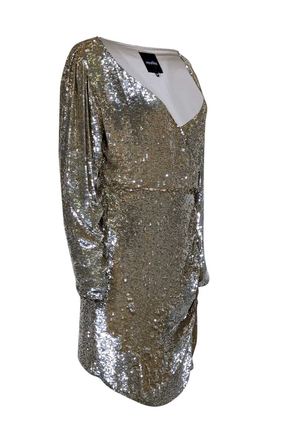 Retrofete - Gold Long Sleeve Sequin Wrap Mini Dre… - image 2