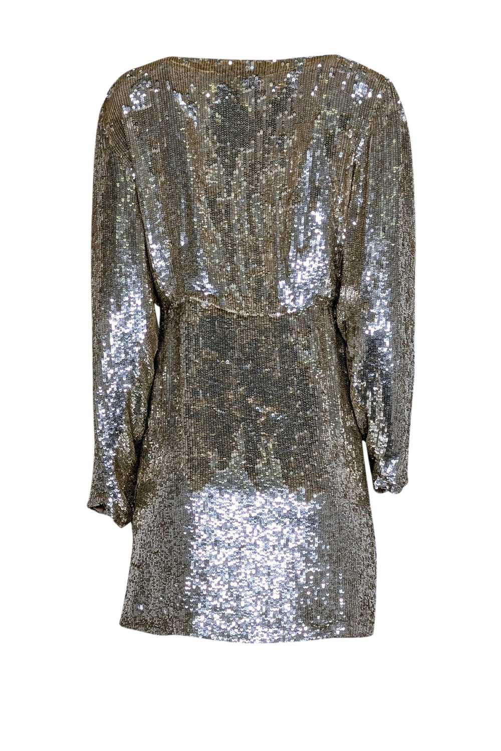 Retrofete - Gold Long Sleeve Sequin Wrap Mini Dre… - image 3