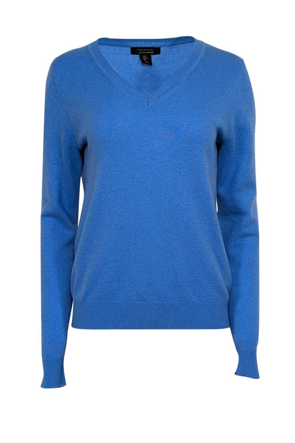 Tahari - Blue Cashmere V-Neck Sweater Sz L - image 1