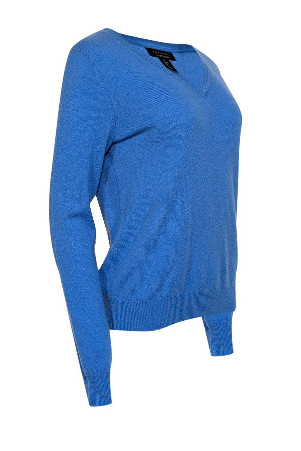 Tahari - Blue Cashmere V-Neck Sweater Sz L - image 2