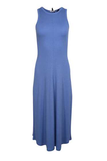 Theory - Blue Ribbed Knit Fit & Flare Midi Dress … - image 1