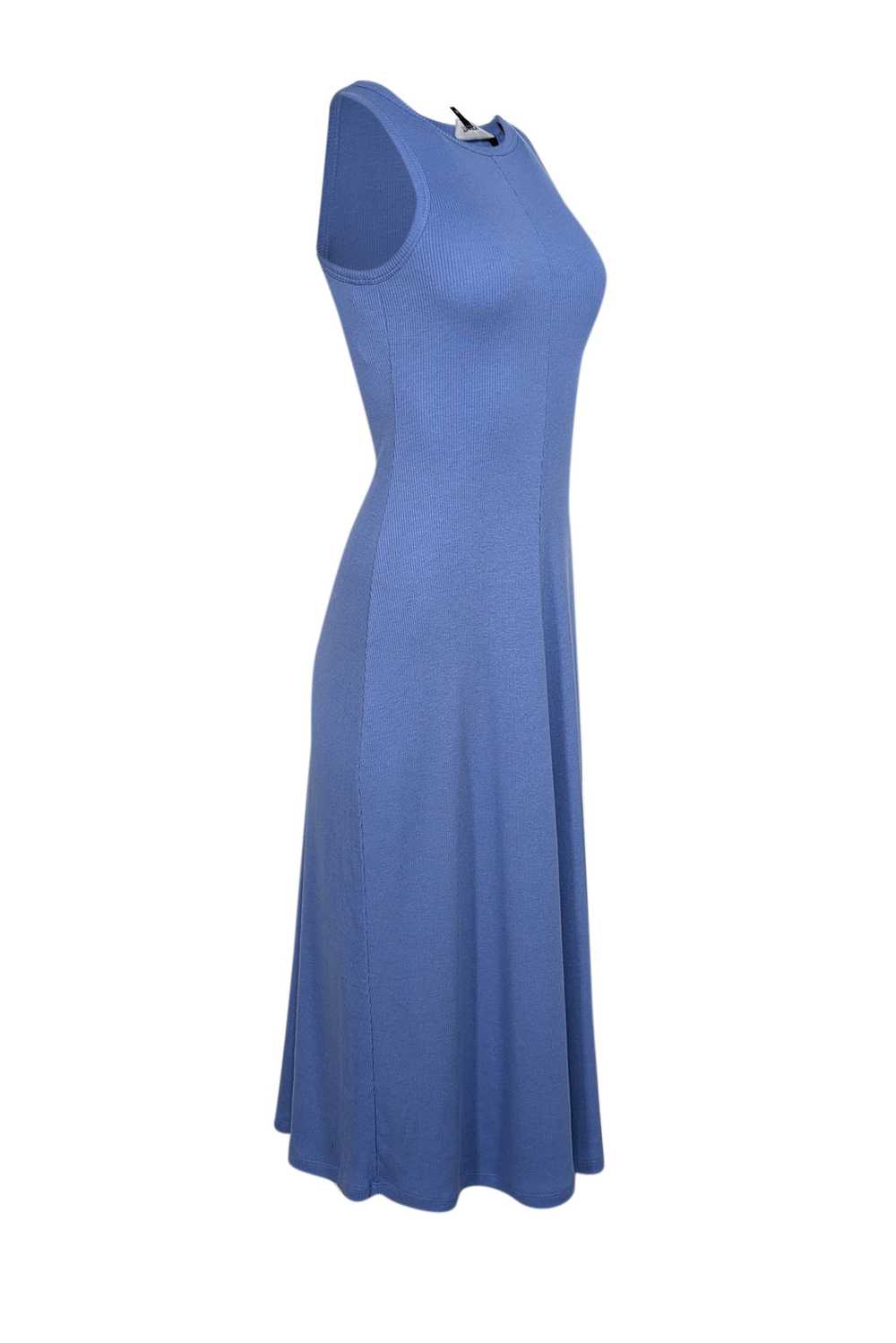 Theory - Blue Ribbed Knit Fit & Flare Midi Dress … - image 2