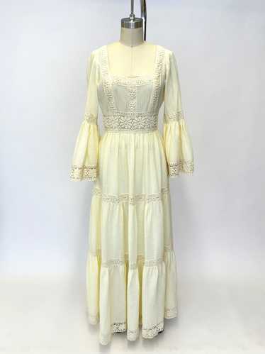 1970s Victor Costa Gauze Lace Dress