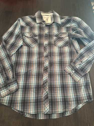 Designer Coastal Men Button Up Shirt L Plaid Weste