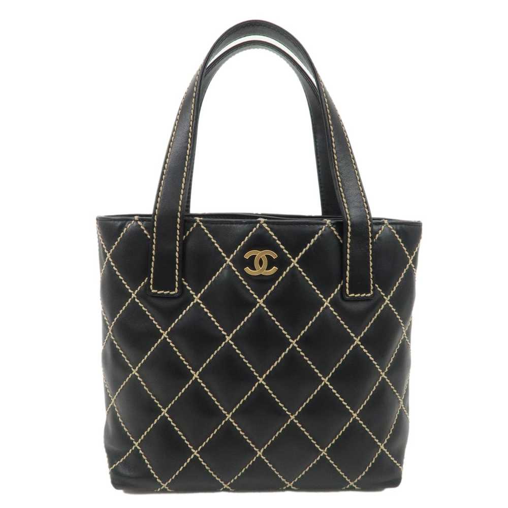 CHANEL Wild Stich Lamb Skin Tote Bag Hand Bag Bla… - image 1