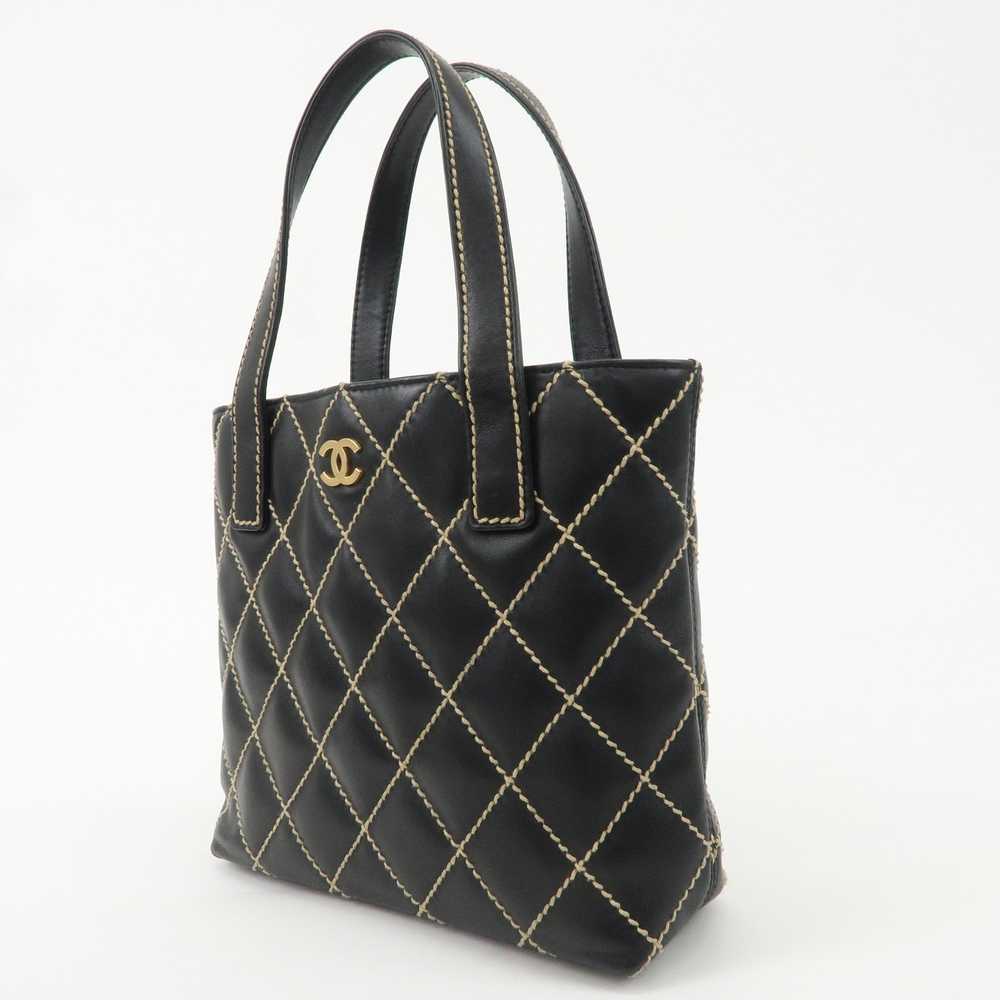 CHANEL Wild Stich Lamb Skin Tote Bag Hand Bag Bla… - image 3