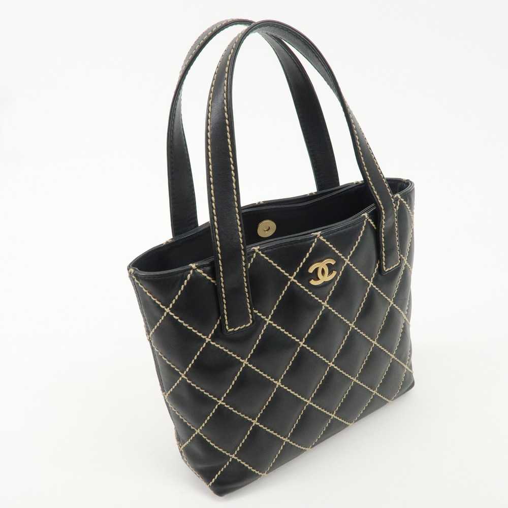 CHANEL Wild Stich Lamb Skin Tote Bag Hand Bag Bla… - image 4