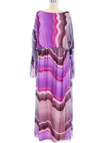 Hanae Mori Stripe Printed Silk Maxi Dress