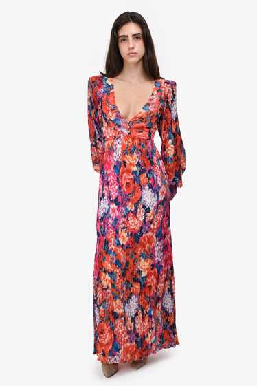 Rococo Sand Red/Blue Pleated Maxi 'Peony' Dress Si