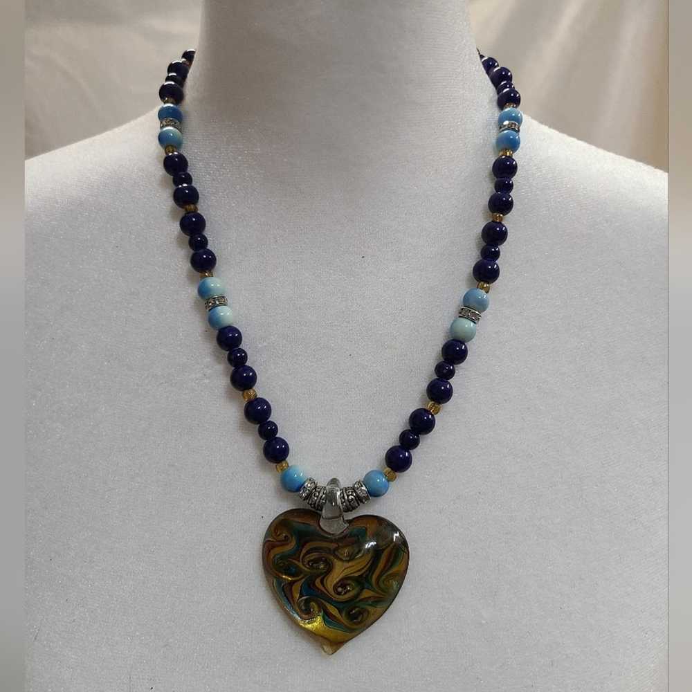 Murano Beaded Murano Glass Heart Pendant Necklace - image 1