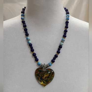 Murano Beaded Murano Glass Heart Pendant Necklace - image 1