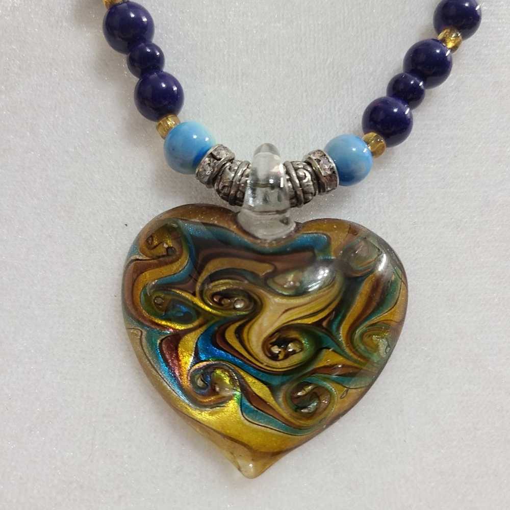 Murano Beaded Murano Glass Heart Pendant Necklace - image 2