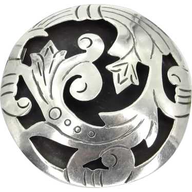 Sterling Silver Mexico Shadow Box Signed Brooch P… - image 1