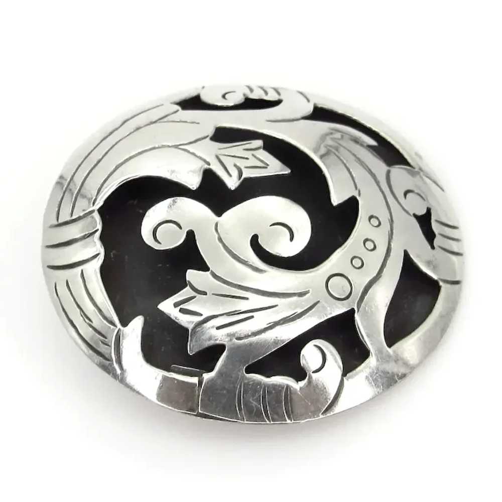 Sterling Silver Mexico Shadow Box Signed Brooch P… - image 2