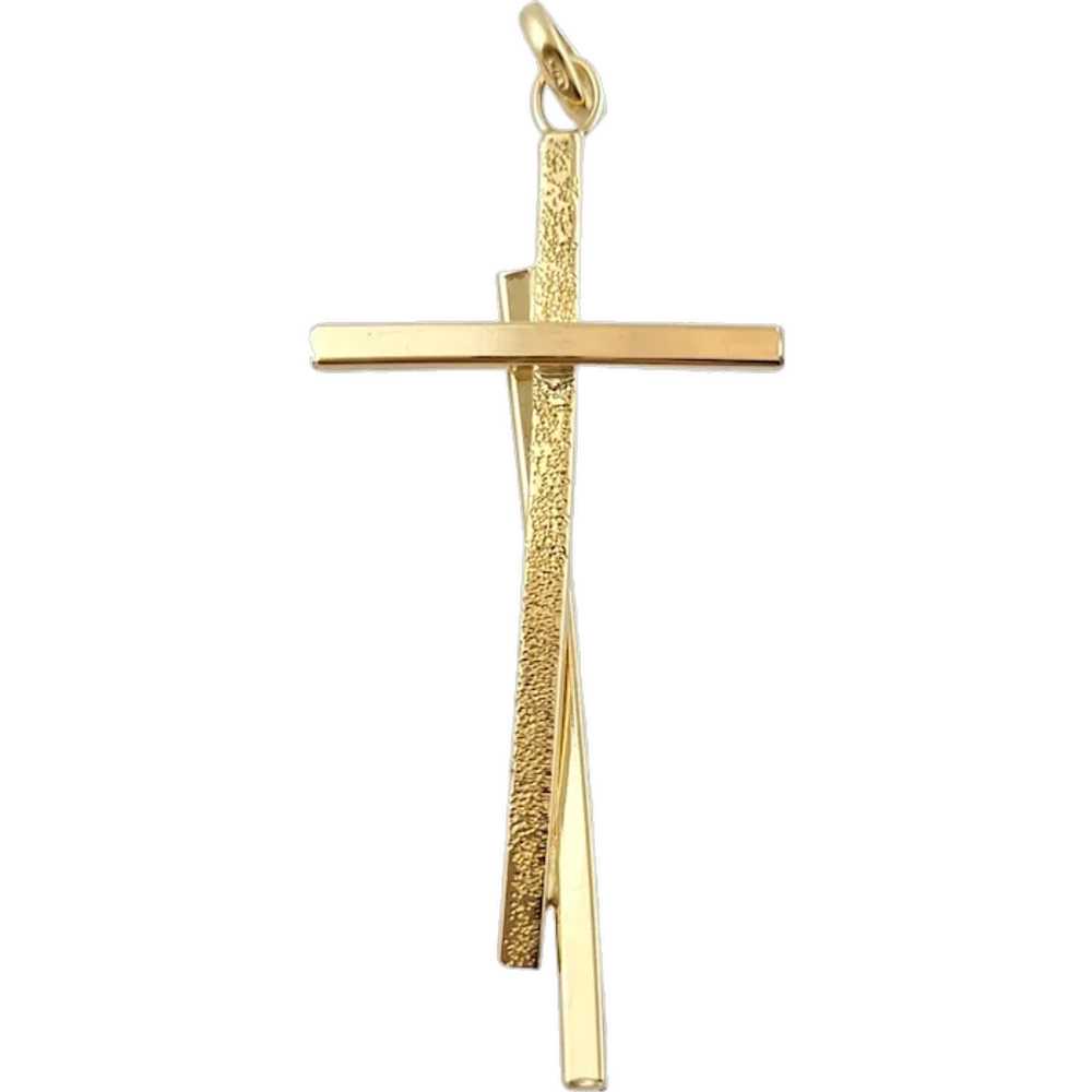 18K Yellow Gold Modern Textured Cross Pendant #18… - image 1