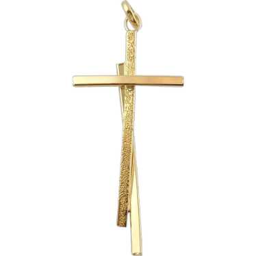 18K Yellow Gold Modern Textured Cross Pendant #18… - image 1