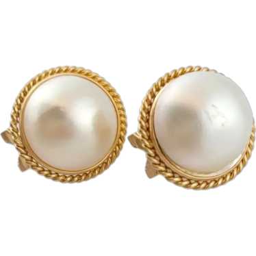 14K Yellow Gold Mabe Pearl Earrings #18235