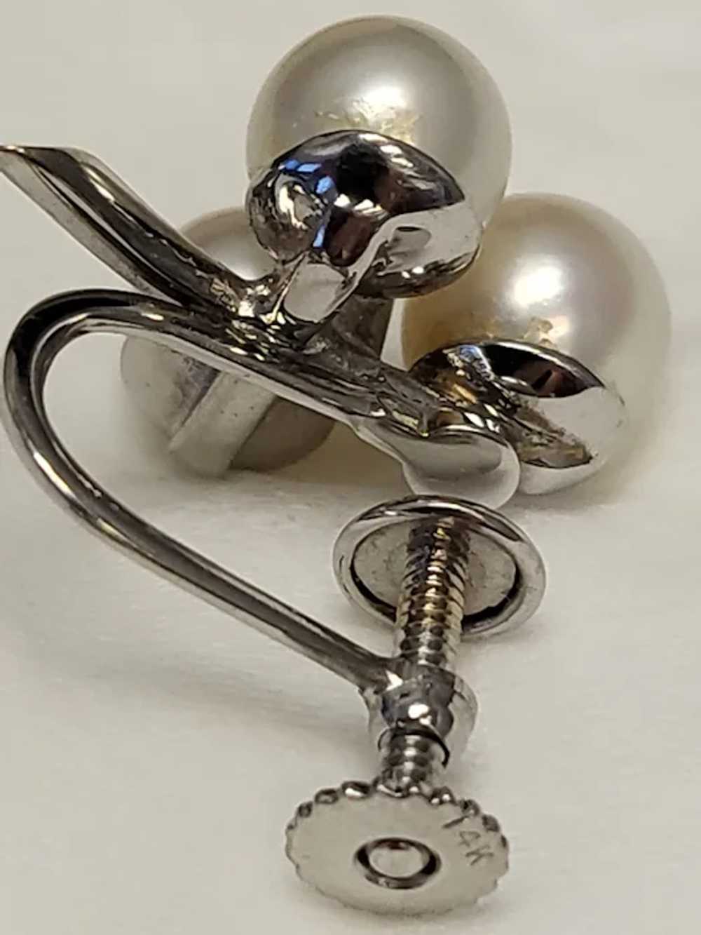 14K Gold Three Stone Cultured Pearl & Topaz Screw… - image 6