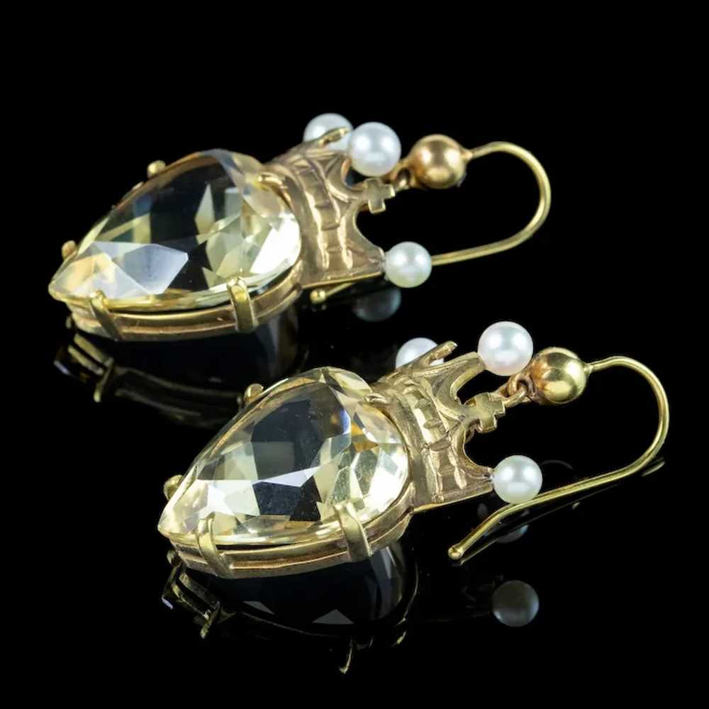 Antique Victorian Citrine Heart Pearl Crown Earri… - image 5