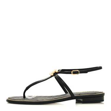 CHANEL Lambskin Pearl CC Thong Sandals 37 Black G… - image 1