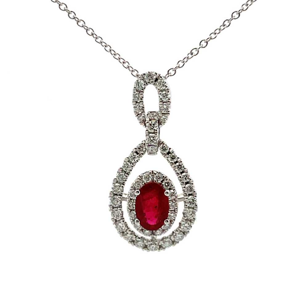 14K W Gold .56CT Ruby & 3/8TW Diamond Double Halo… - image 1