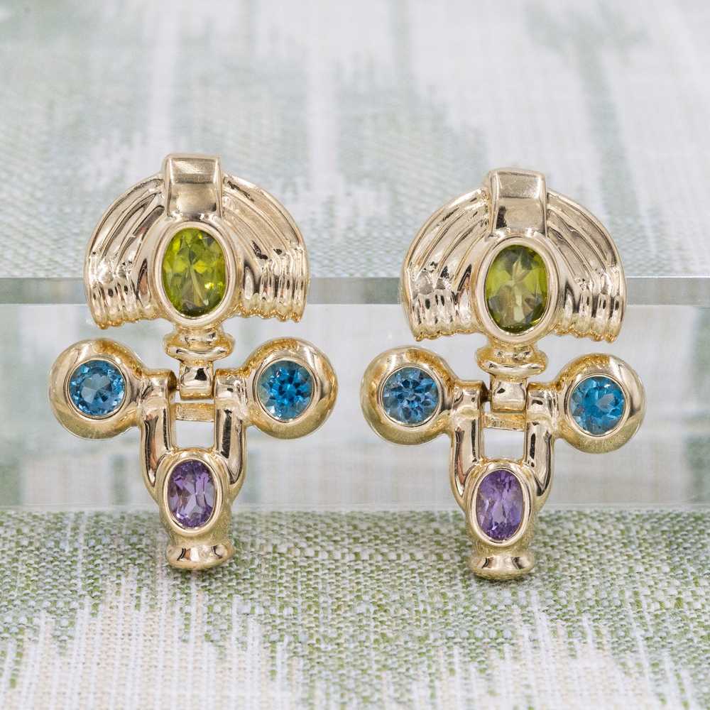 Vintage Multi-Gem Statement Earrings - image 1