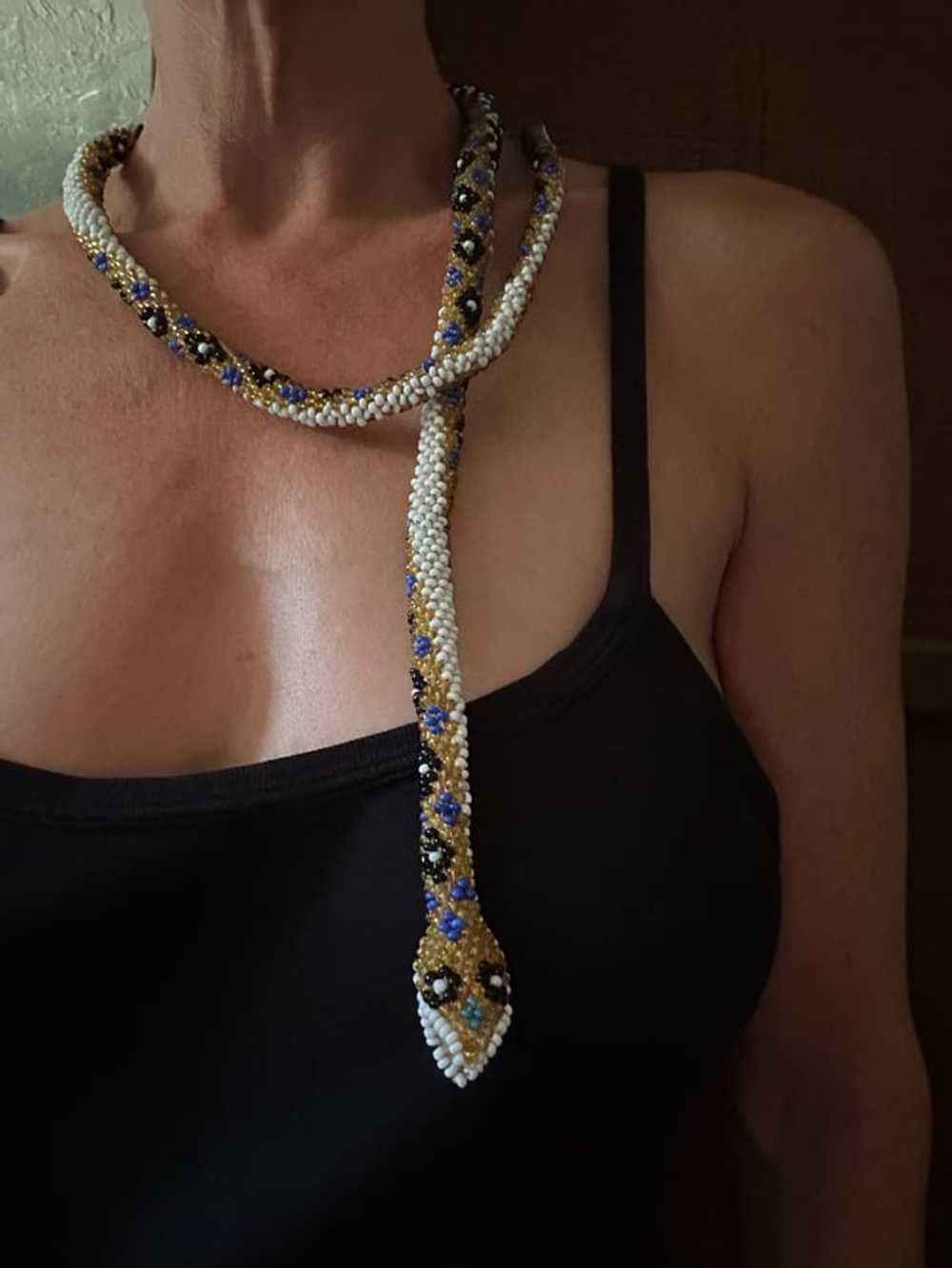 1920 Turkish trench art hand beaded snake wrap ar… - image 9