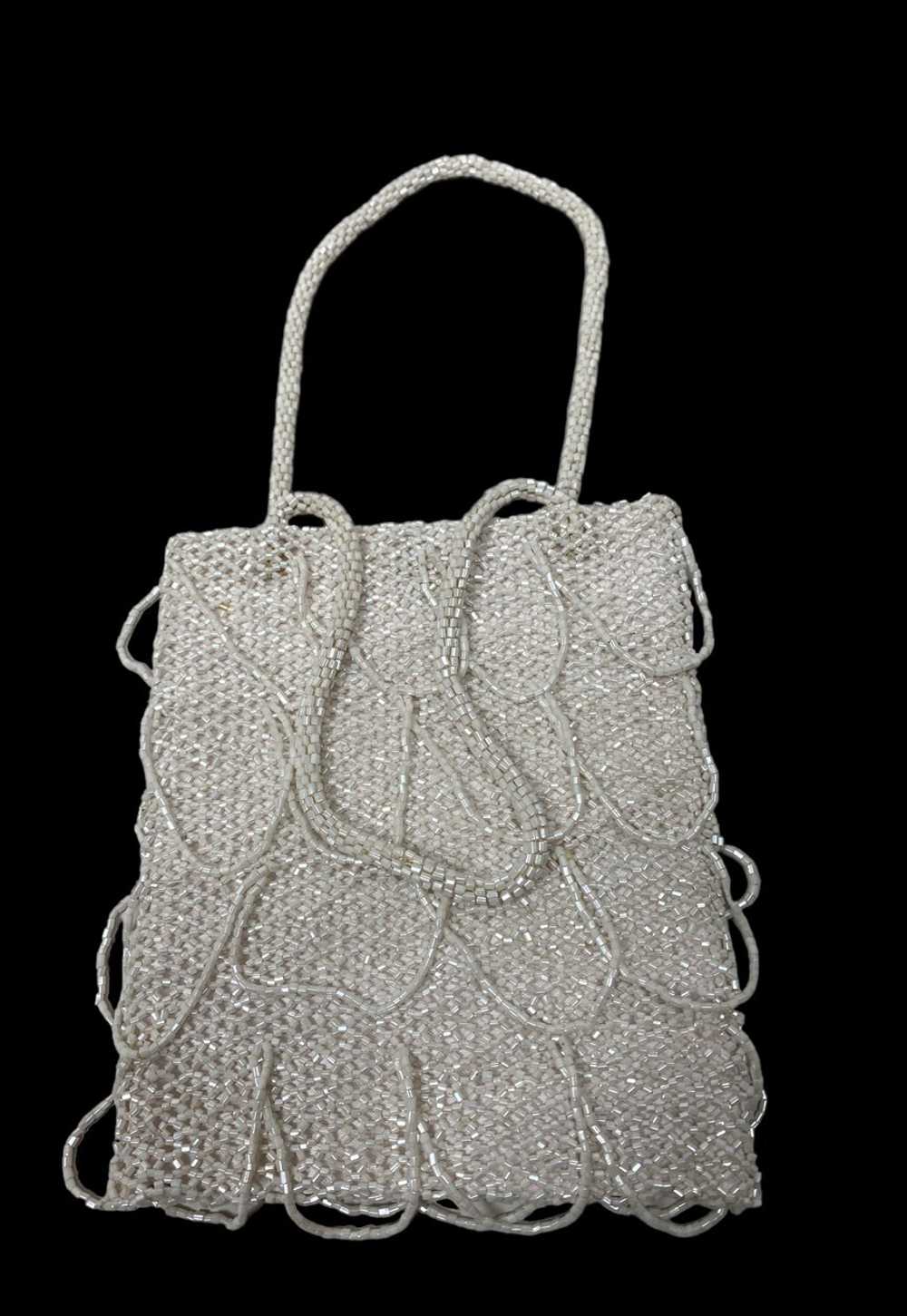 90's Cream Metallic Beaded Ladies Evening Mini Bag - image 1