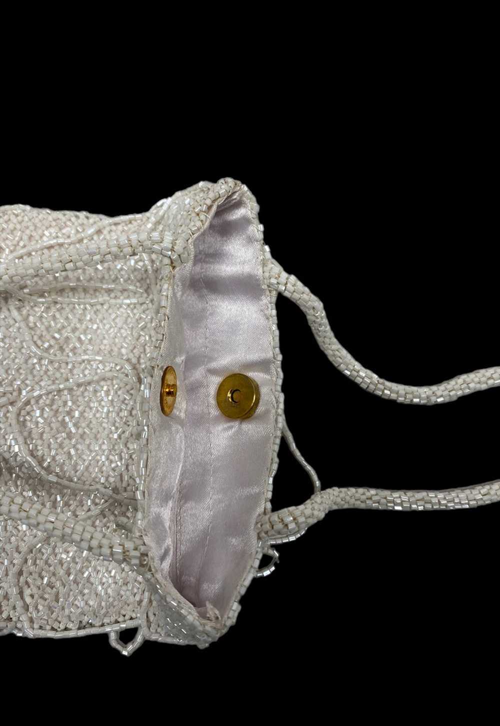 90's Cream Metallic Beaded Ladies Evening Mini Bag - image 3