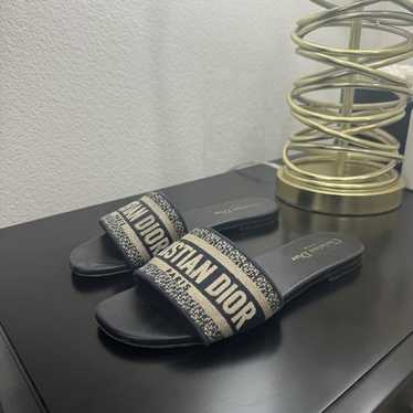 【日本未入荷♪】Dior Dway スライド ブルー CHRISTIAN DIOR Dway Deep Blue Embroidered Cotton Heeled