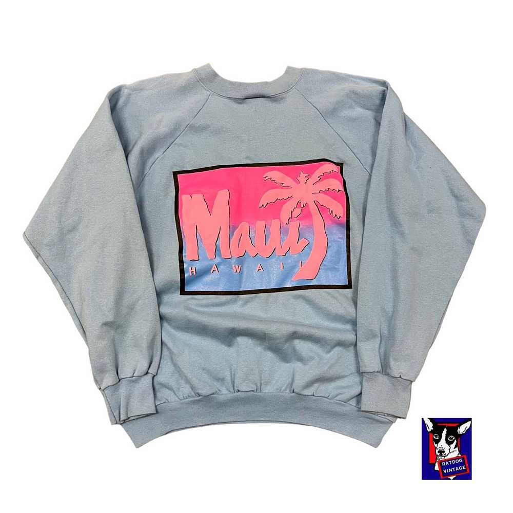 Vintage 80s VTG Baby Blue Maui Hawaii Crewneck Sw… - image 1