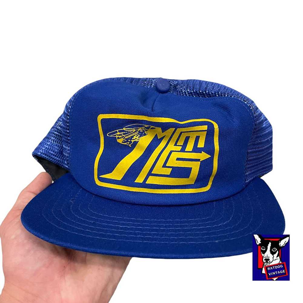 Vintage 80s VTG Blue/Yellow New Era Mesh Snapback Trucker Hat US
