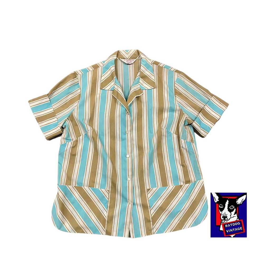 Vintage 70s Blue/Beige Stripe California Graff Pe… - image 1