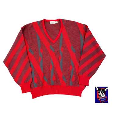 Sweater St. Croix Knits Fun Wild Colors outlets Pattern V Neck Wool Acrylic Unisex