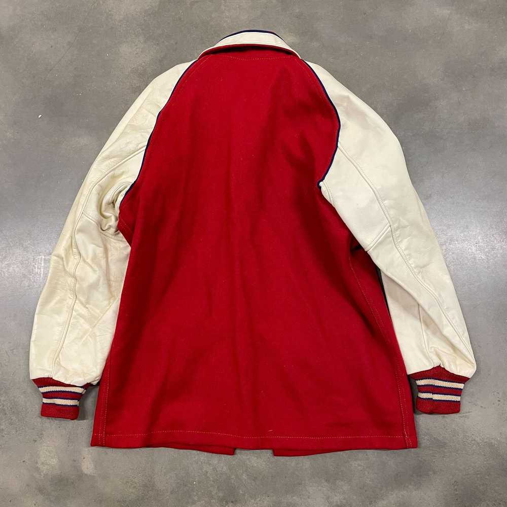 Vintage 50s Red/White Wool & Leather Letterman Va… - image 10