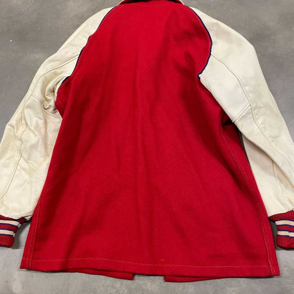 Vintage 50s Red/White Wool & Leather Letterman Va… - image 12