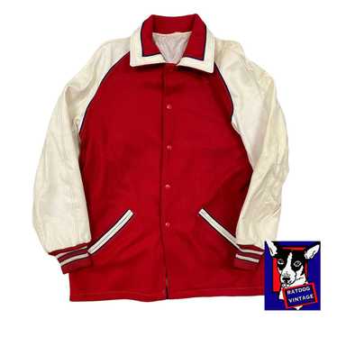 Vintage 50s Red/White Wool & Leather Letterman Va… - image 1