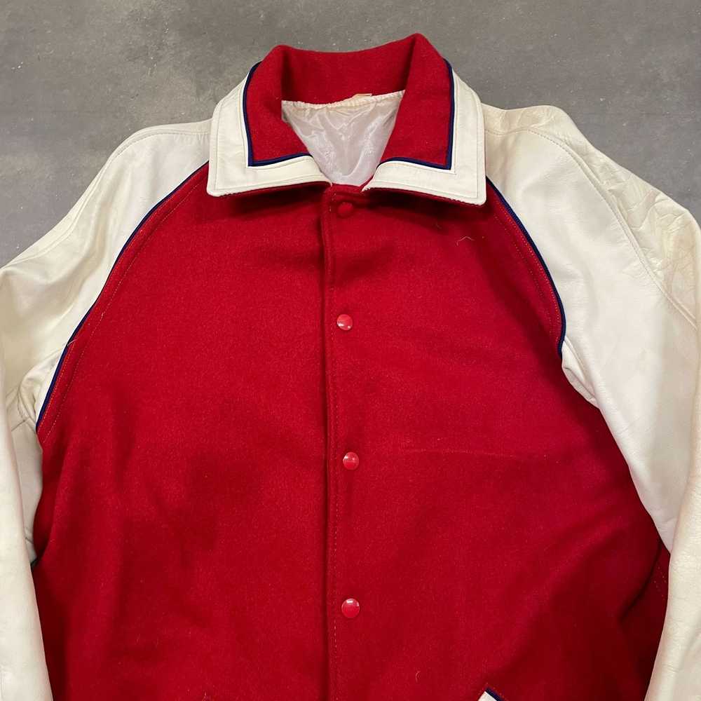 Vintage 50s Red/White Wool & Leather Letterman Va… - image 3