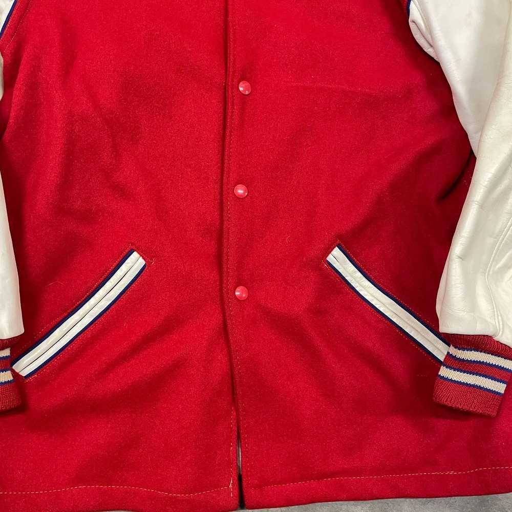 Vintage 50s Red/White Wool & Leather Letterman Va… - image 5