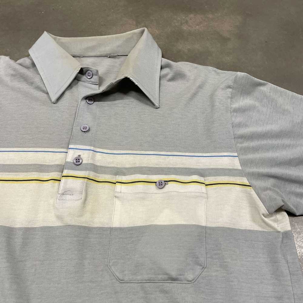 Vintage 70s Gray/Yellow Striped Short Sleeve Polo… - image 6