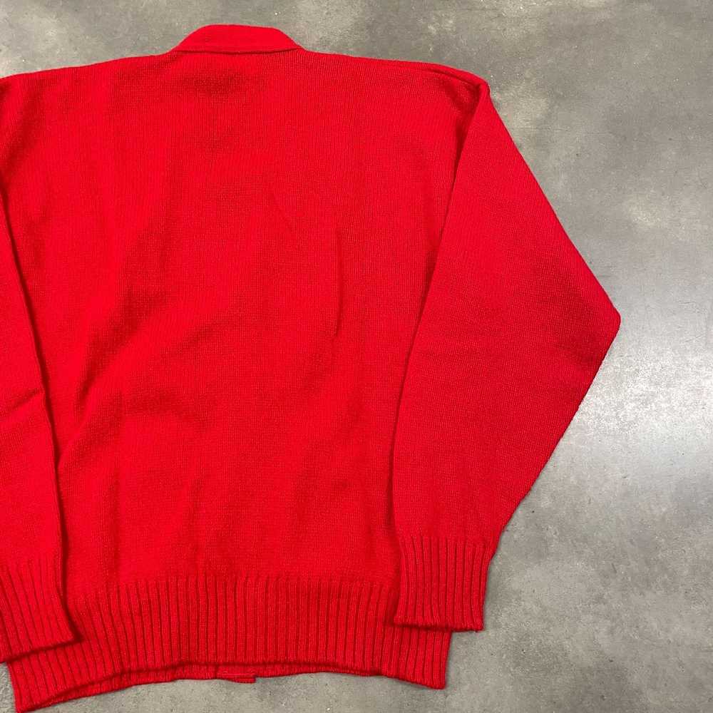 Vintage 60s Red Wool Heavy Weight Knit Cardigan B… - image 11