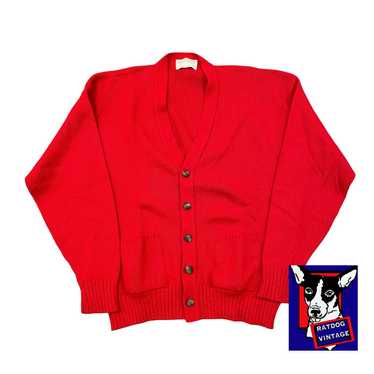 Vintage 60s Red Wool Heavy Weight Knit Cardigan B… - image 1