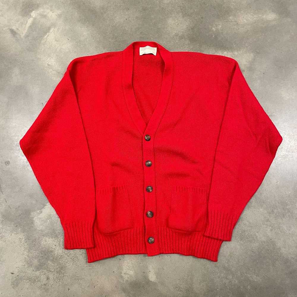 Vintage 60s Red Wool Heavy Weight Knit Cardigan B… - image 2