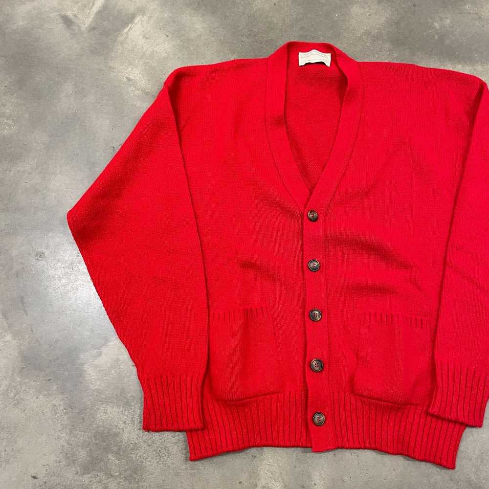 Vintage 60s Red Wool Heavy Weight Knit Cardigan B… - image 4