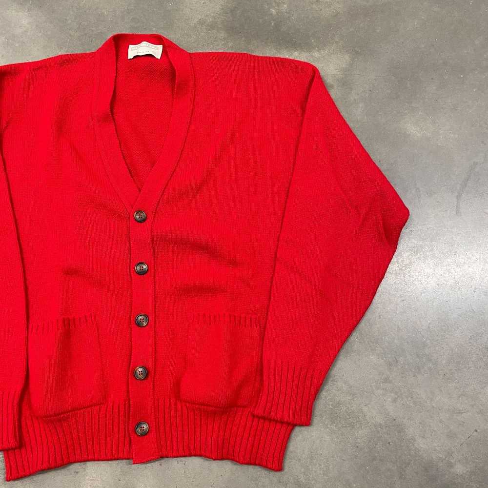 Vintage 60s Red Wool Heavy Weight Knit Cardigan B… - image 5