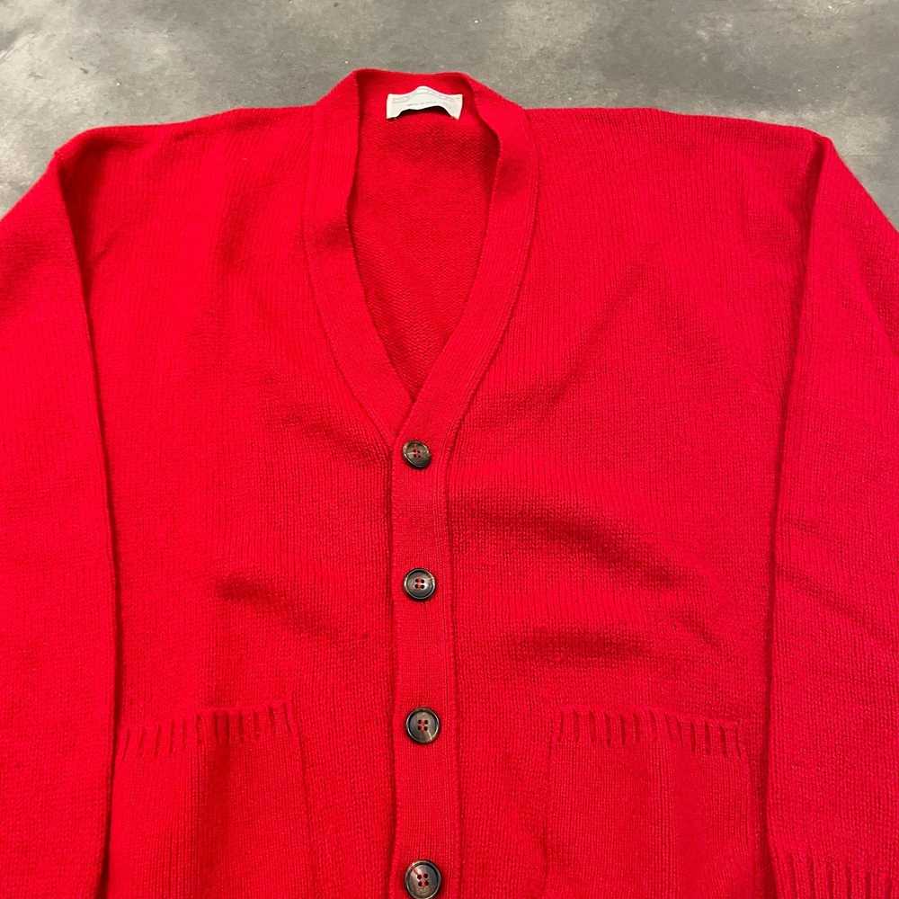 Vintage 60s Red Wool Heavy Weight Knit Cardigan B… - image 7